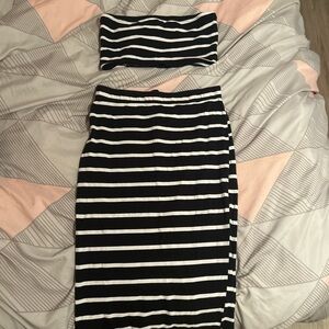 Striped Black and White Women's Tube top and Skirt